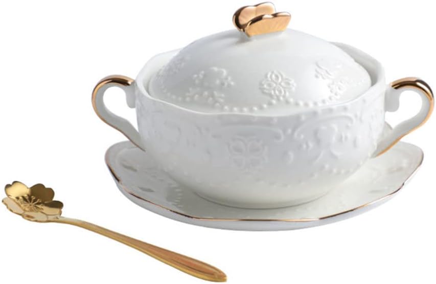 Hemoton Coffee Cups Ceramic ceramic stew pot with tray lid and porcelain soup bowl steam bowl soup bowl steaming cup food bowl for kitchen egg custard medicinal birds white Decaf Coffee