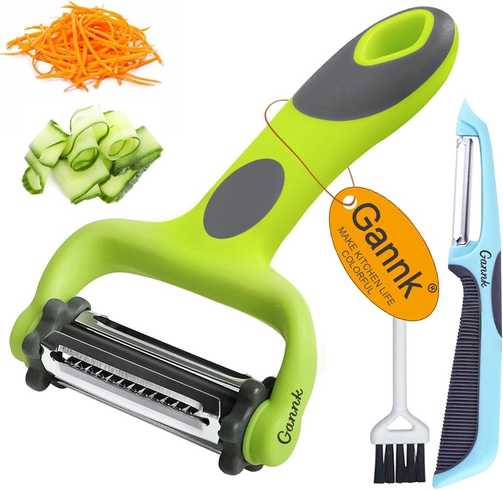 GANNK Potato Apple Vegetable Peelers for Kitchen, I and Y Peelers for Fruit Veggie Potatoes Carrot Cucumber, 3 in 1 Blade Spin Design With Julienne Function