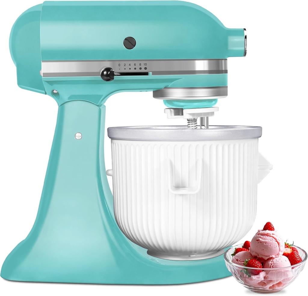 Ice Cream Maker Attachment for KitchenAid Stand Mixer, Kithcen aid Ice Cream Maker Attachment - Compatible with 4.5 QT and Larger Stand Mixers, 2-Quart Frozen Ice Cream Bowl for Homemade Frozen Treats