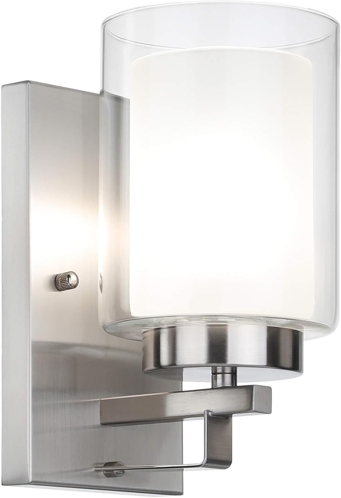 XiNBEi Lighting Wall Light 1 Light Bathroom Vanity Lighting with Dual Glass Shade in Brushed Nickel Indoor Modern Wall Mount Light Suitable for Bathroom & Living Room XB-W1195-1-BN