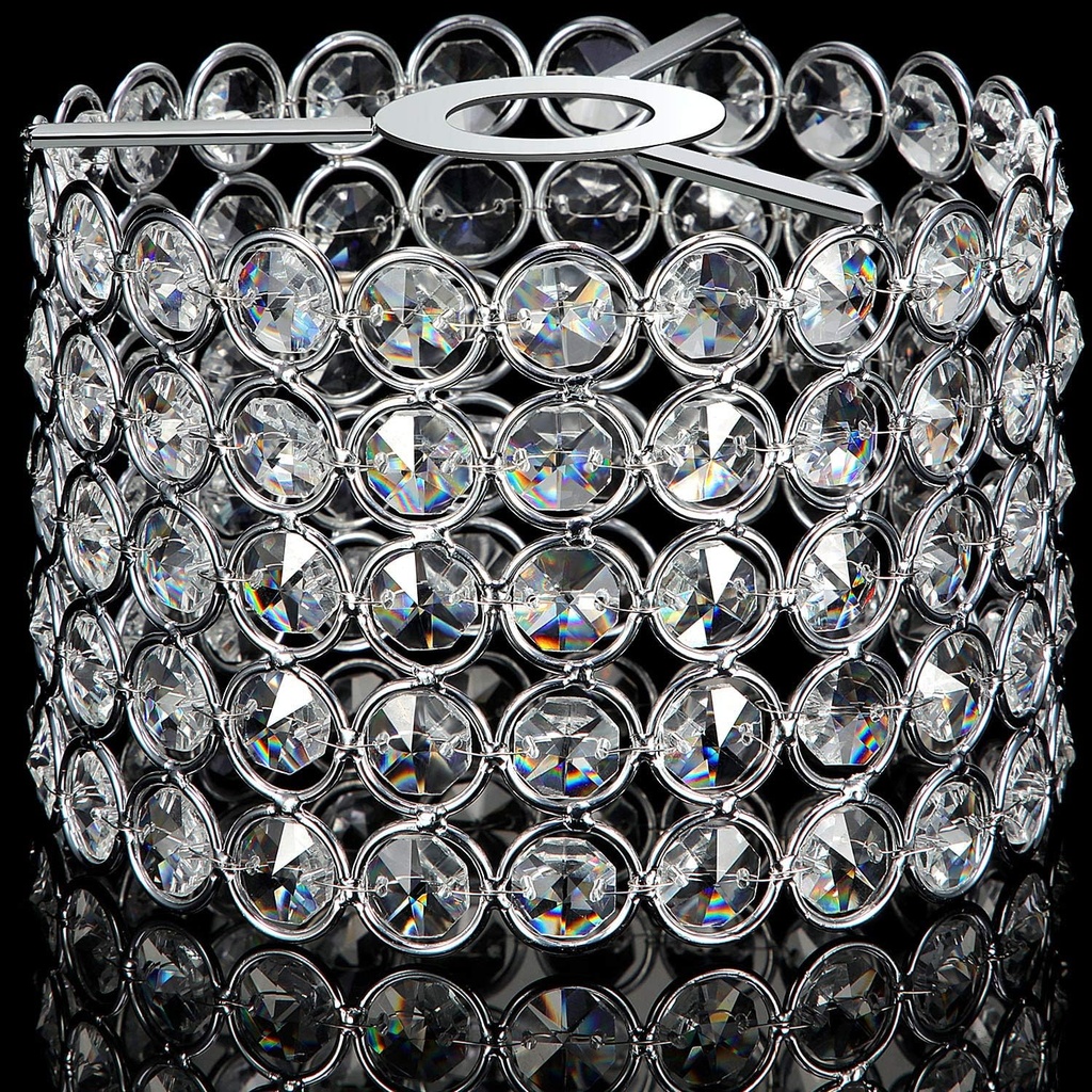 Boao Crystal Lamp Shade Ceiling Light Shade Chandelier Lampshade Fitting for Living Room Bedroom Bathroom Wedding Centerpiece Event Party, Warm White, Bulb Not Included(7 x 7 x 4.3 Inch,Silver)