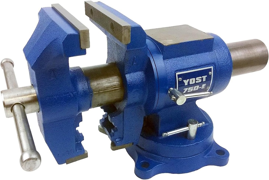 Yost Vises 750-E Multi-Jaw Rotating Vise System | 2 in 1 Multipurpose Bench and Pipe Vise | Secure Grip with Swivel Base | Made with a Combination of Ductile Iron & Hardened Steel | Medium, Blue