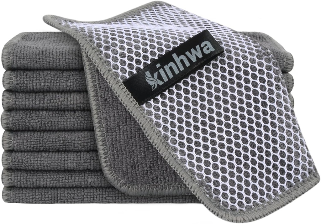 KinHwa Kitchen Washcloths for Dishes Absorbent Microfiber Dish Cloths Quick Dry Dish Rags with Poly Scour Scrub Side Ideal for Kitchen Cleaning (Gray, 7inchx7inch 9 Pack)
