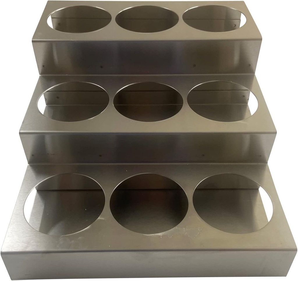 Rattleware 3-Tier Stainless Steel 9 Bottle Coffee Syrup Wire Rack Fifths – Shelves for Wine or Condiments - Durable Storage Organizer for Home, Kitchen, Office, Garage, or Commercial Use (Silver)