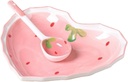 WAIT FLY Heart Shape Ceramic Dinnerware Set - Cute Strawberry Tableware With Dessert Plate, Salad Bowl, Appetizer Snack Mixing Bowl and Spoon - Pink