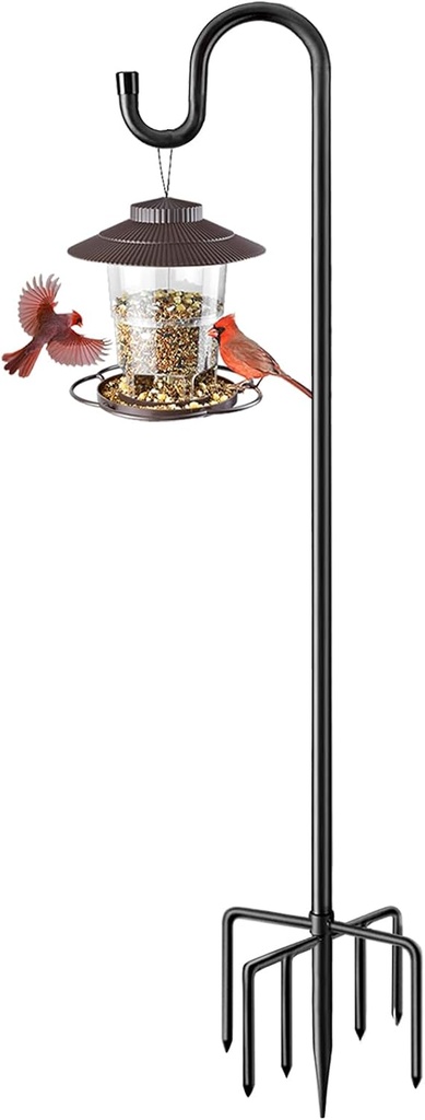 84" Shepherds Hooks for Outdoor, Heavy Duty Bird Feeder Pole with 7 Prongs Base for Hanging Lantern, Hummingbird Feeder, Plant Baskets, Shepherds Hook for Bird Feeders for Outside, 1 Pack