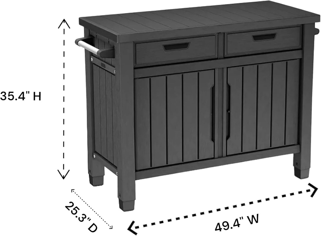 BBQ Outdoor Grill Table, Buffet, Entertainment and Storage Cabinet w/Drawers, Graphite Gray