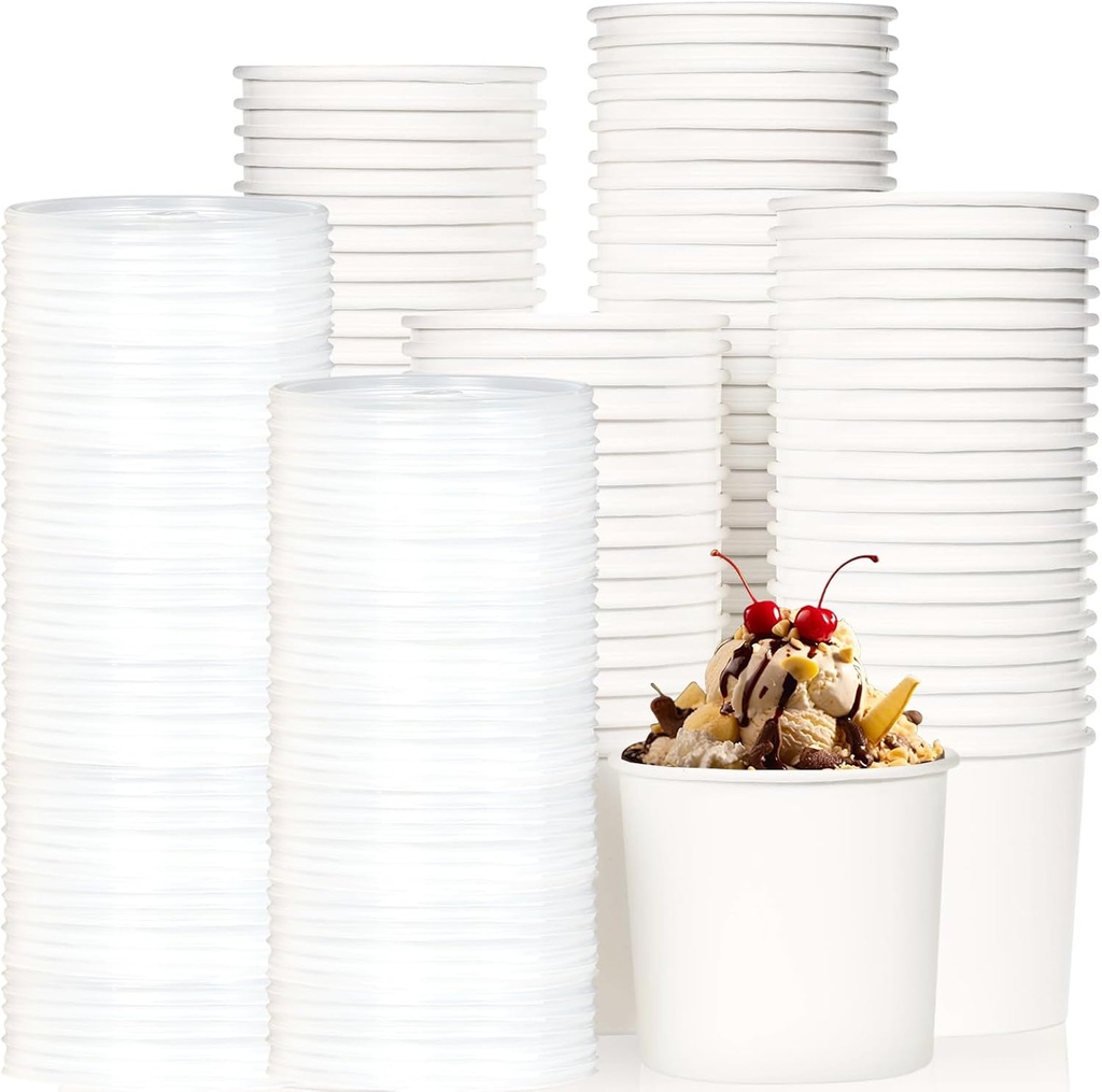 80 Pack Paper Food Container with Lid, 12 Oz Heavy Duty White Kraft Paper Soup Bowls, Disposable Hot or Cold To Go Ice Cream Yogurt Cup for Snack