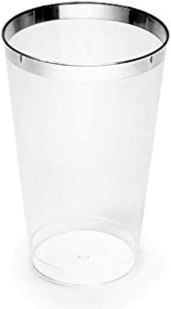 " OCCASIONS " 100 Pieces 12 oz Wedding Party Disposable Plastic Tumbler Cups (12 oz, Clear & Silver Rimmed Tumbler)