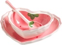 WAIT FLY Heart Shape Ceramic Dinnerware Set, Cute Strawberry Tableware set, Dessert Plate, Salad Bowl, Appetizer Snack Mixing Bowl Plate with Spoon-Pink-Dinner Set