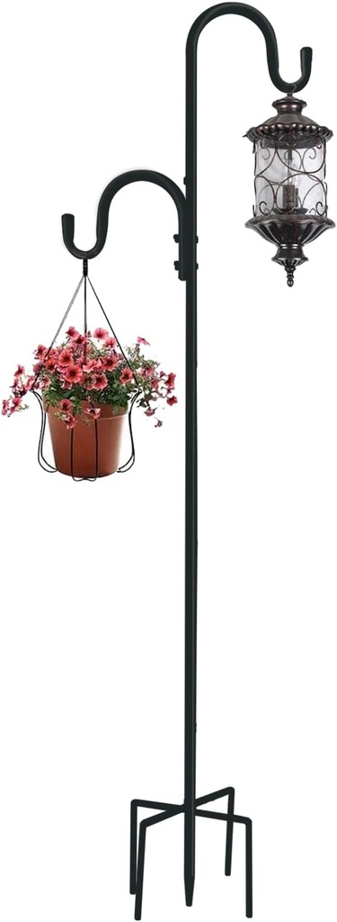 MIPON 78 Inch Double Shepherds Hooks for Outdoor Bird Feeder,Hanging Plants,Solar Light,Adjustable 78/62/46/30 Inch,3/4 Inch Width Garden Shepards Hook