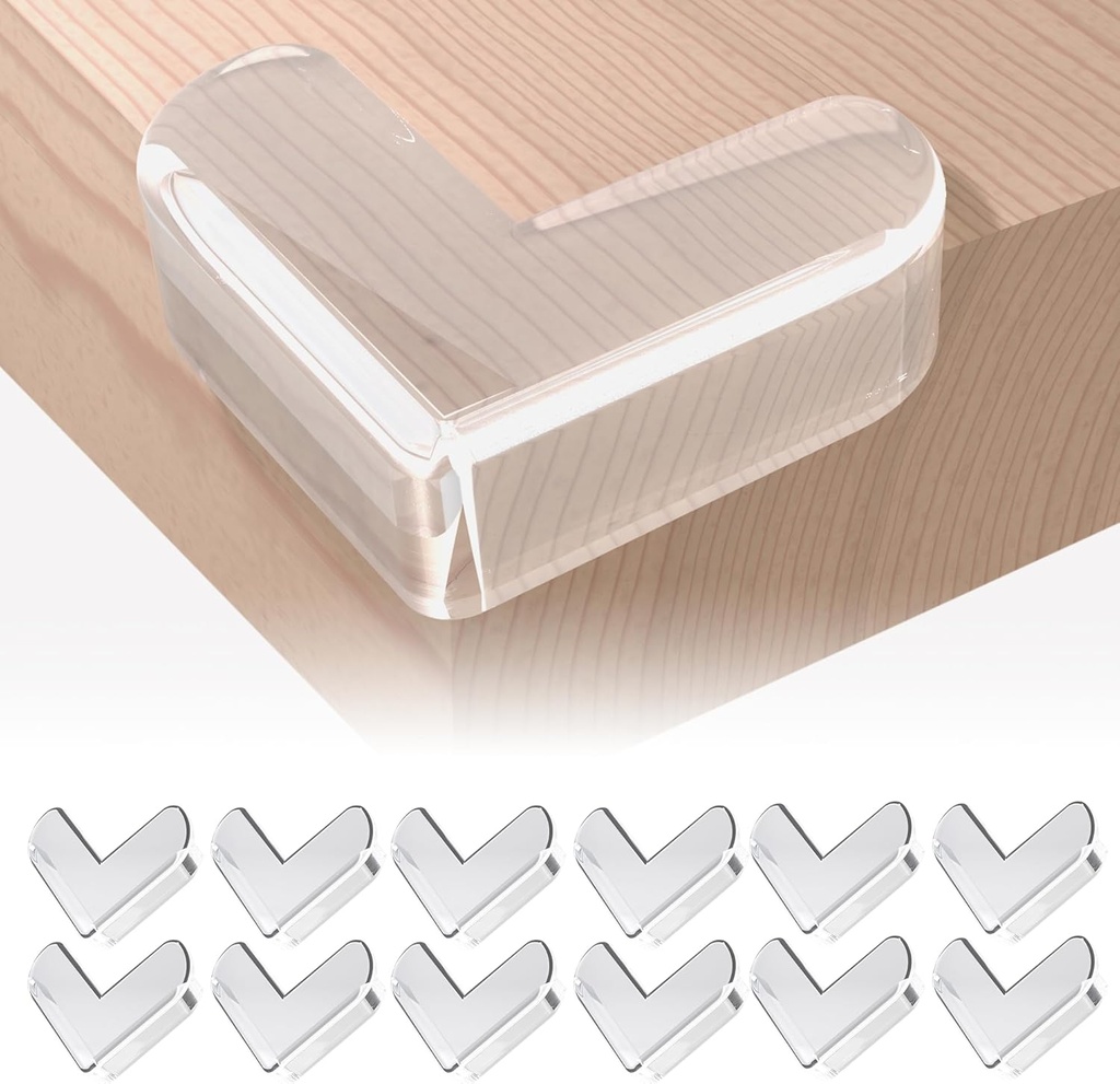 CPSIA Safety Certified Corner Guards Corner Protectors for Baby, 12 Pack, Clear Furniture & Edge Corner Covers, Adhesive Pre-Taped, BPA-Free, L Shape