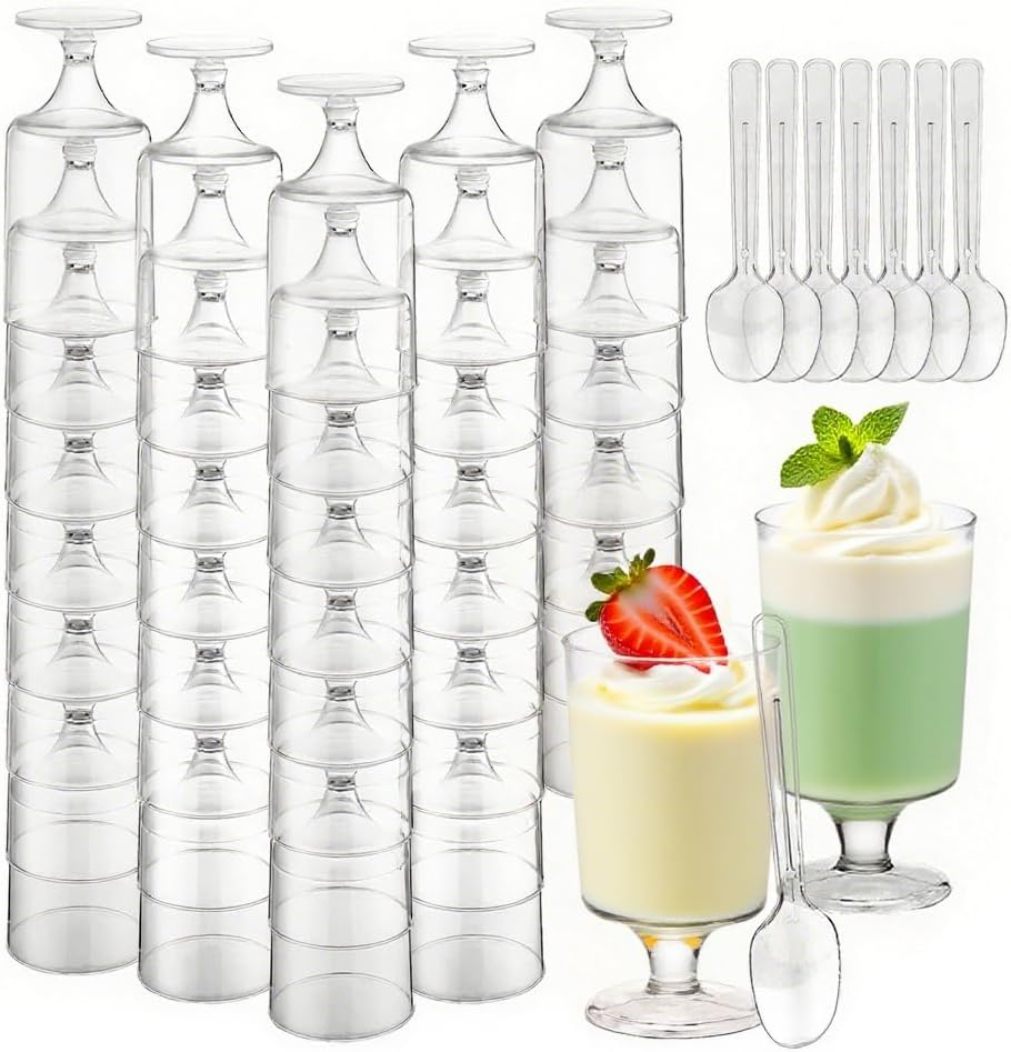 80 Pcs 5 oz Mini Plastic Dessert Cups with Spoons, 40 Disposable Clear Parfait Appetizer Shooter Goblets 40 Spoons, Party Serving Bowl for Tasting Yogurt Mousse Ice Cream Pudding Fruit Trifle