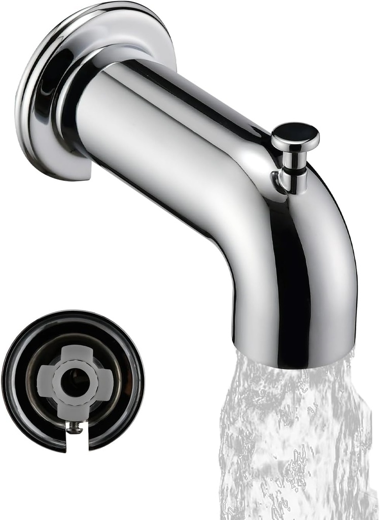 Slip-On Extra Long Tub Spout with Diverter, 1/2 Inch Slip Fit Connection,Chrome Plated