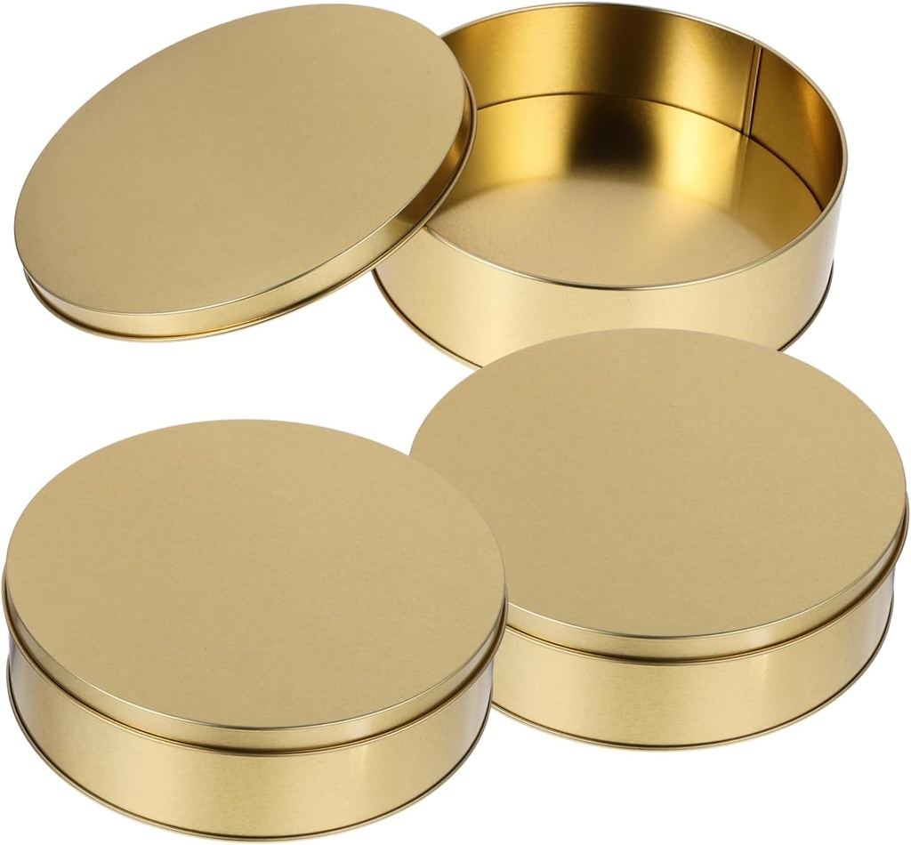 Cabilock 3 Pack Tinplate Can Pure Cookie Tins with Lids Round Mini Cake Christmas Metal Empty Cookies Container Cans with Lids for Cakes plate Box for Storing Snack - 6.5”