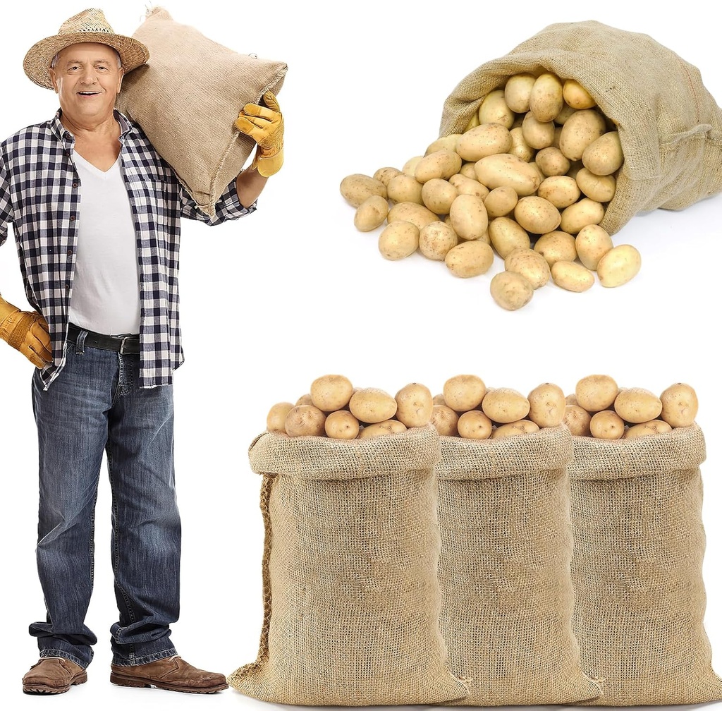 ANPHSIN 4Pcs Breathable Natural Burlap Bags - 19.5"x35" Reusable Thicken Jute Potato Onion Food Storage Sacks with Rope