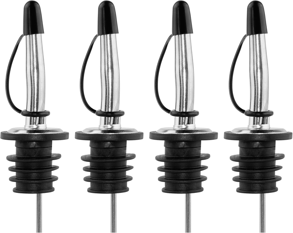 4 Pack Wine Liquor Pour Spout with Dust Cap, Wine Bottle Olive Oil Dispenser, with Integrated Dust Cap, Quick Pourer, Bar Bartender Accessories