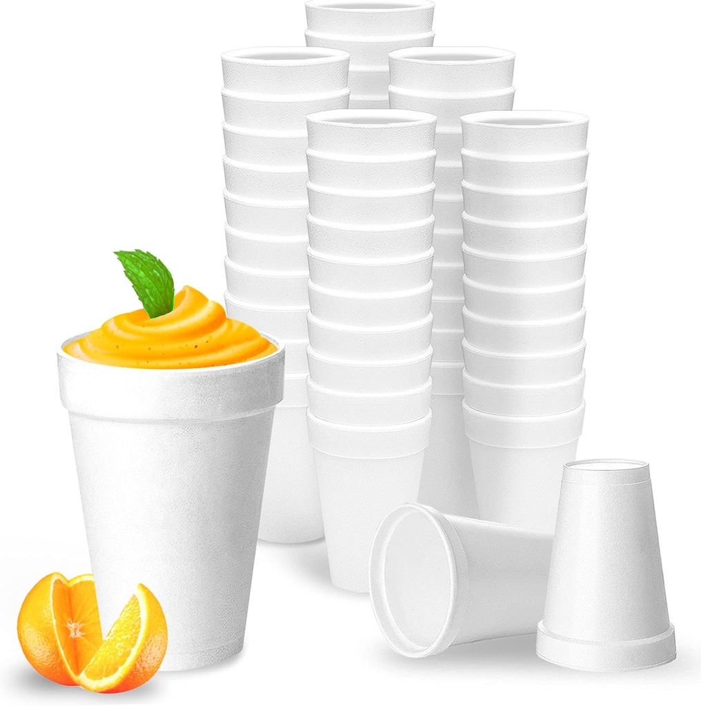 20 Oz Disposable Foam Cups (50 Pack), White Foam Insulates Hot & Cold Beverages, Made in the USA, To-Go Cups - for Coffee, Tea, Hot Cocoa, Soup, Broth, Smoothie, Soda, Juice