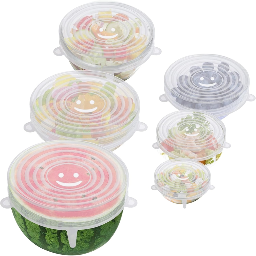 6PCS OstWony Silicone Stretch Lids, Four Specifications of Reusable Silicone Bowl Cover, Suitable for Various Food Containers, High and Low Temperature Scenarios (Microwave Ovens, Freezers)