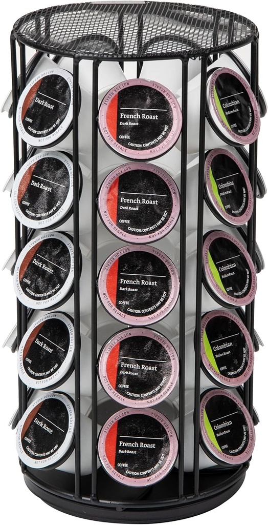 Mind Reader Single Serve Coffee Pod Carousel, 35 Pod Capacity, Lazy Susan, Metal Mesh, 6.15"L x 6.15"W x 12.5"H, Black