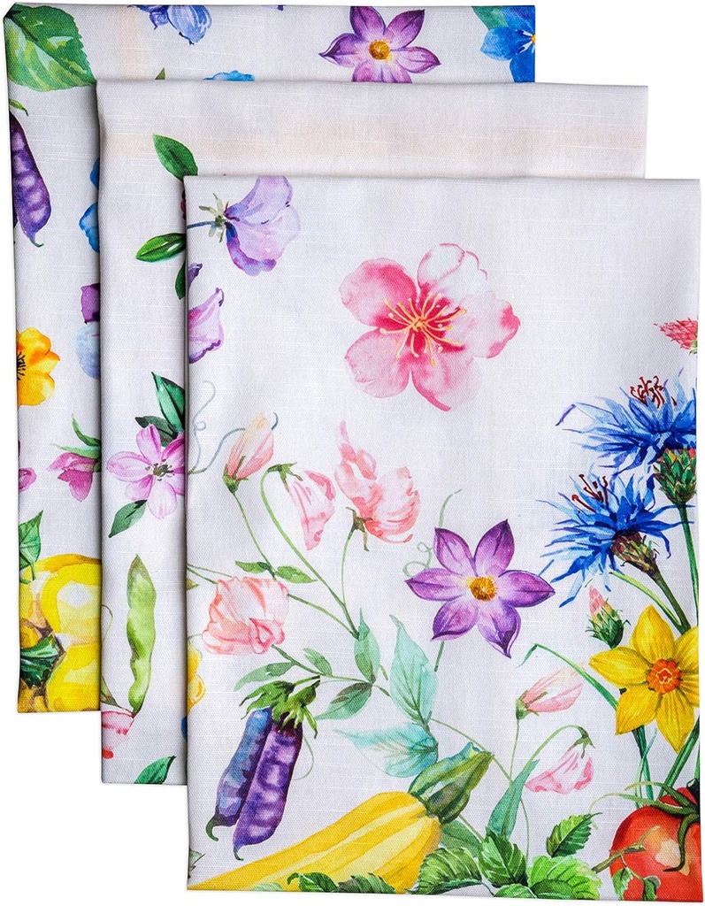 Maison d' Hermine Kitchen Towels Set of 3 100% Cotton 27.50" x 20" Reusable Cloth Tea Dish Towels Absorbent with Hanging Loop for Kitchen, Home, Dining, Cocktail Parties Spring/Summer (Giverny)