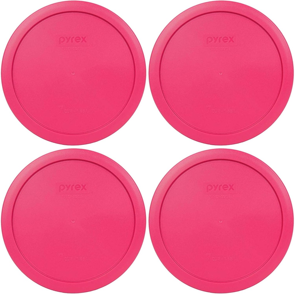 Pyrex 7402-PC 7-Cup Fuchsia Pink Plastic Food Storage Lid, Made in USA - 4 Pack