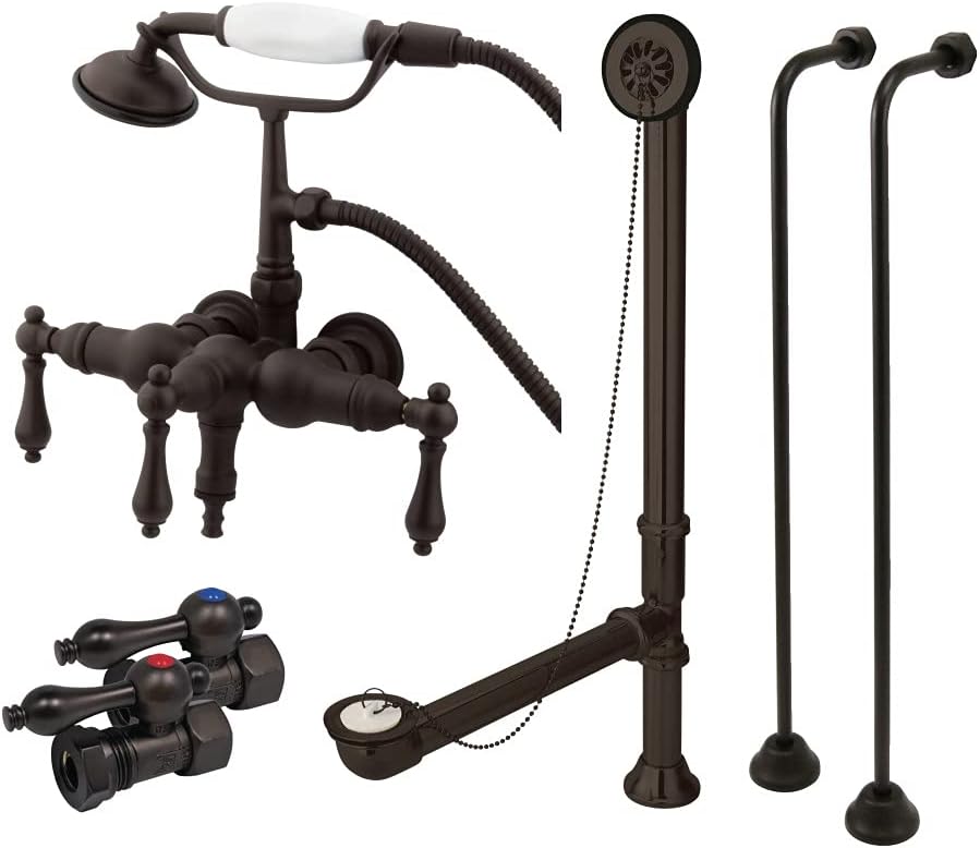 Kingston Brass CCK19T5A Vintage Down Spout Wall Mount Claw Foot Faucet Package, Oil Rubbed Bronze, 22 x 14 x 10