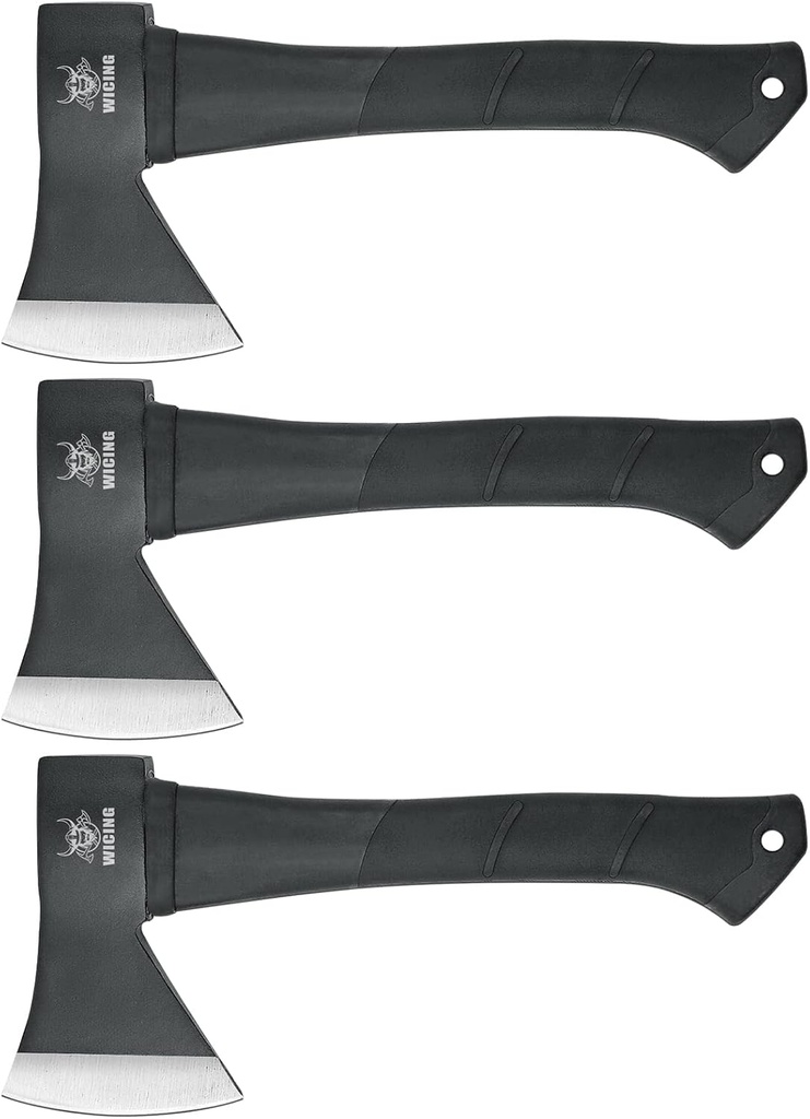 Throwing Axes and Tomahawks, 11.2 - inch Camping Hatchet Carbon Steel & Fiberglass Handle, with Anti-Slip & Shock Reduction for Axe Throwing, Camping, Kindling (3 Pack)