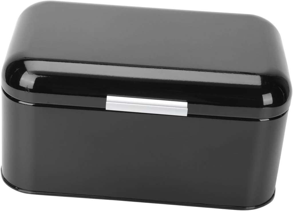Black Metal Bread Organizer Box Moisture Resistant Kitchen Storage Bin for Bread and Snacks Compact Space Saving Container for Home and Bakery Use Easy One Hand Operation