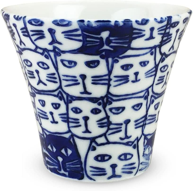 J-kitchens PNO606201 Hasami Ware Dinner Cup, Made in Japan, 4.6 fl oz (130 cc), Cats, Blue