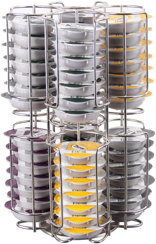Coffee Pod Holder - Coffee Capsules Storage Rack for Tassimo- Spinning Metal 64 Cups Spinning Display Shelf Counter Top Place Save & Different tastes Coffee Pod Stand, Silver
