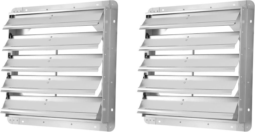 iPower 20-Inch Square Aluminum Automatic Gravity Shutter Louver Vent, Silver,2-Pack