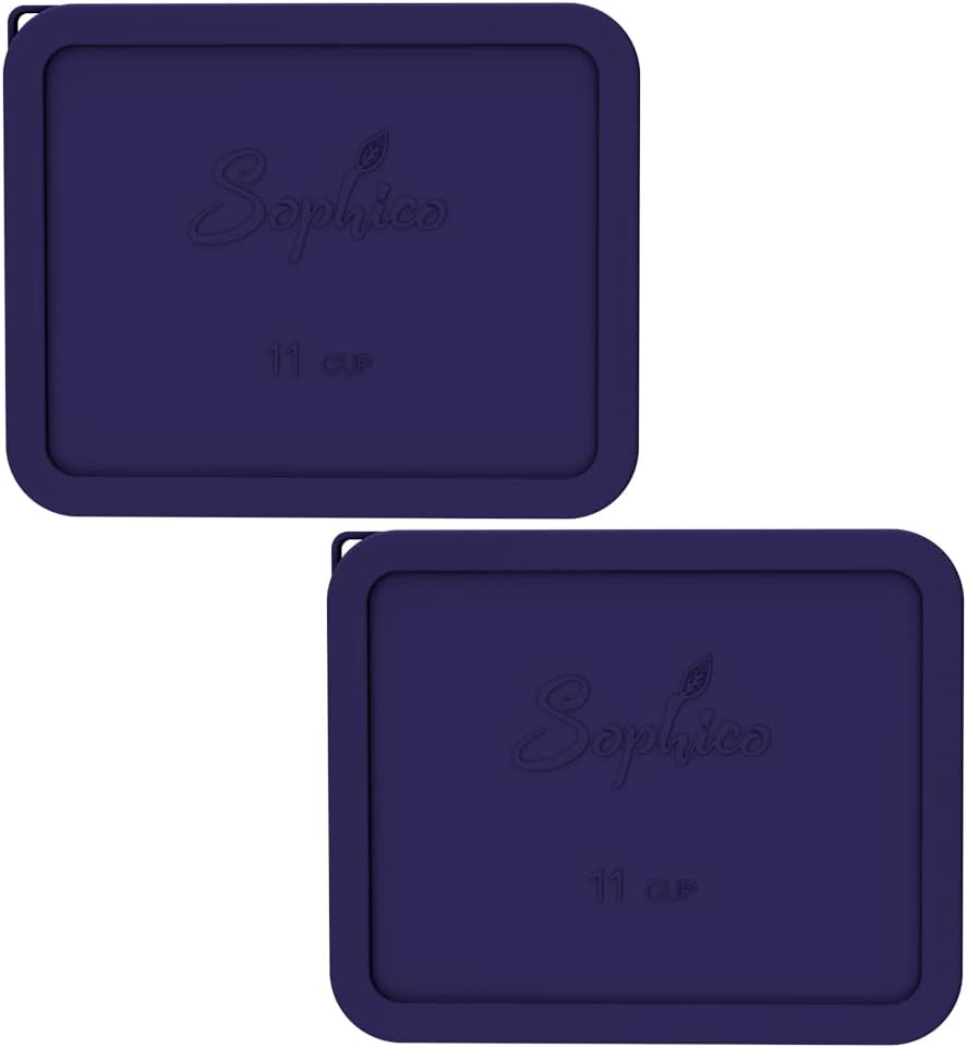 Sophico 11 Cup Rectangle Silicone Storage Cover Lids Replacement for Pyrex 7212-PC Glass Bowls, Container not Included (NAVY BLUE- 2PACK)