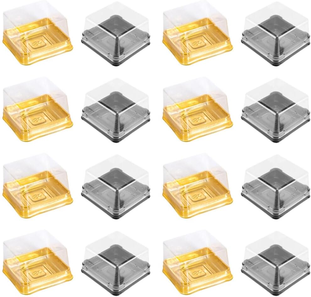 BESTonZON 100pcs Square Moon Cake Boxes Transparent Cover Bakery Packaging and Desserts Black Convenient Clamshell Design Easy Assembly
