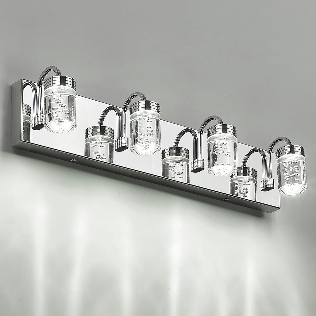 LMS LED Chrome Vanity Light, Farmhouse Bathroom Wall 4-Light Fixtures Over Mirror, 16W 3000/4000/5000K 3CCT, Bathroom, Powder Room, LMS-194