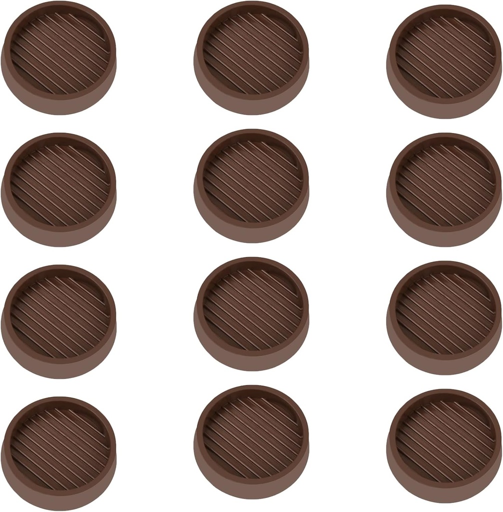 2X2 Round Rubber Caster Cups, Non Slip Furniture Pads, Anti-Slip Gripper, Anti Skid Furniture Feet, Anti Slide Floor Protector for Bed Couch Table Chair Stoppers (Brown, 12 Pack)