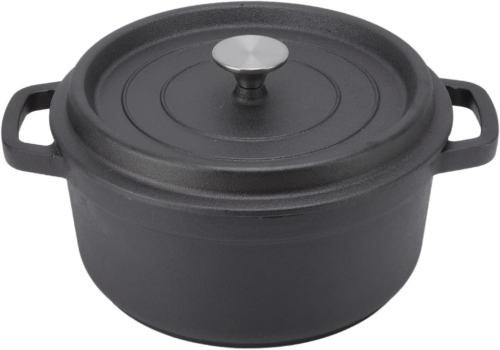24cm Uncoated Cast Iron Dutch Oven Dual Handle Cast Iron Slow Cooker Pot Cast Iron Soup Pot Round Flat Bottom Cast Iron Stew Pot