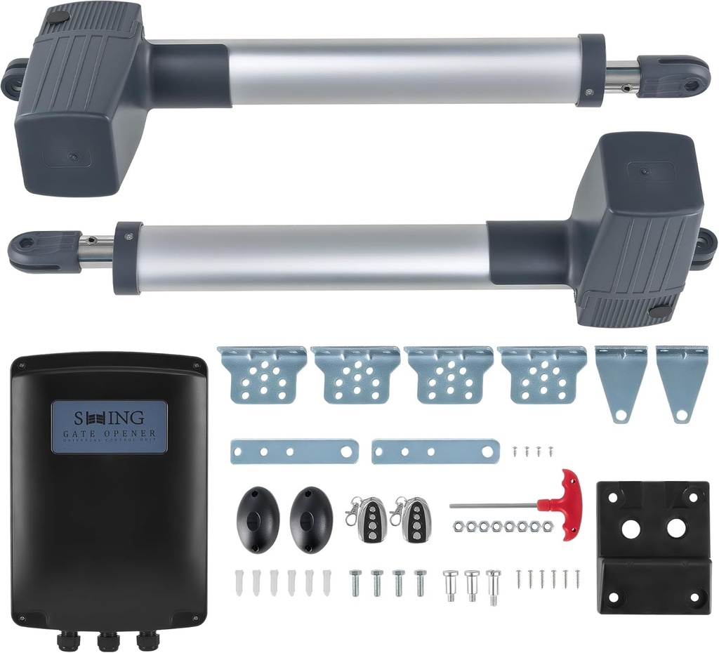 CO-Z Automatic Gate Opener Kit, Dual Swing Gate Openers for Doors up to 1300lb 36ft, Electric Driveway Gate Openers with Remote Complete Kit Infrared Sensors Equipped Solar Battery Charging Compatible