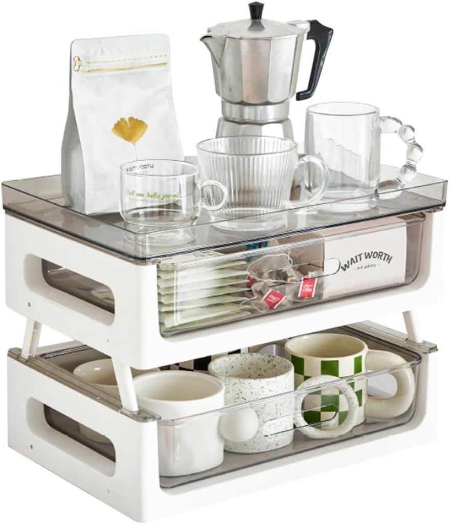 Coffee Station Organizer, 2 Tier Coffee Pod Holder, Coffee and Tea Condiment Storage Organizer, Coffee Bar Decor for Coffee Accessories Organizer, for Home Office Breakroom