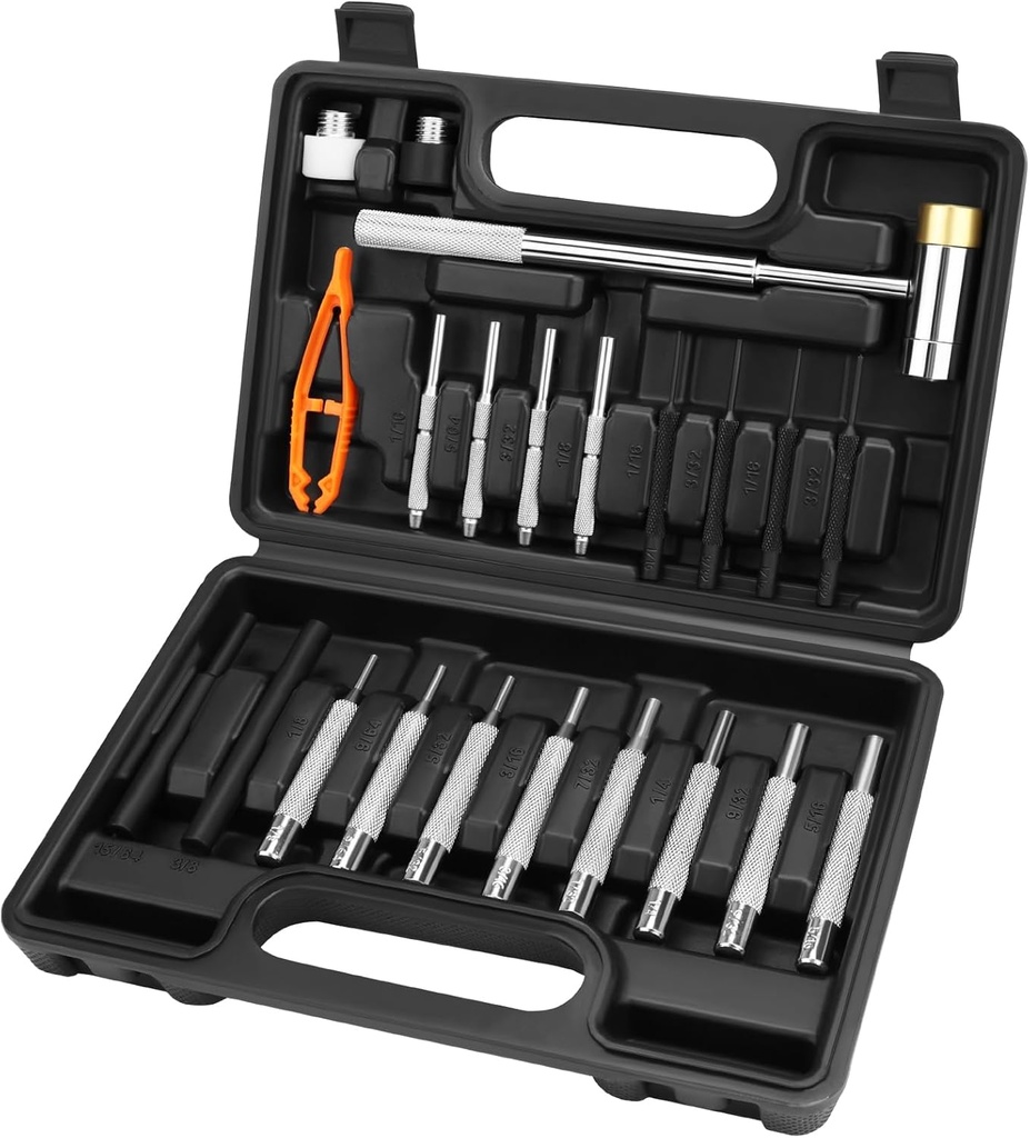 HORUSDY 22-Piece Durable Punch and Hammer Set, Steel Roll Pin Punch Set, Punch Tool Kit with Replaceable Face Hammer for Maintenance, with Organizer Storage Box