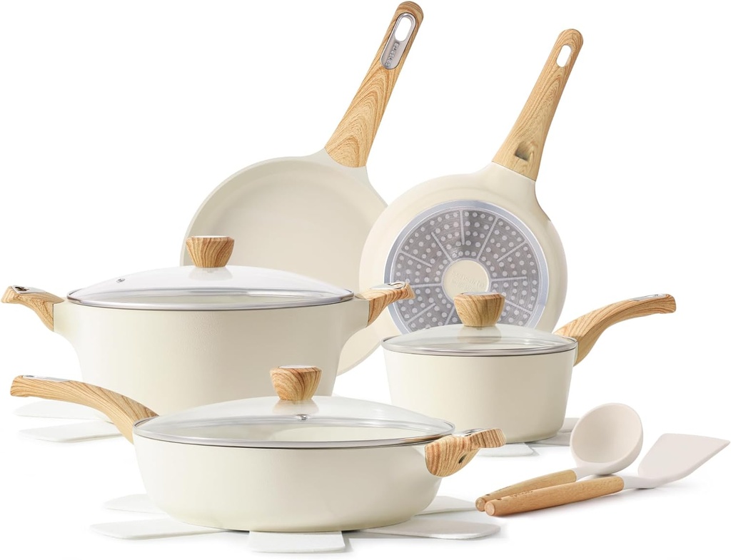 SENSARTE Ceramic Cookware Set, Pots and Pans Set Non stick, 14-Piece Induction Cookware, Non toxic Healthy Non Stick Kitchen Cooking Set, with Frying Pans Set, PFAS PTFE PFOA PFOS Free