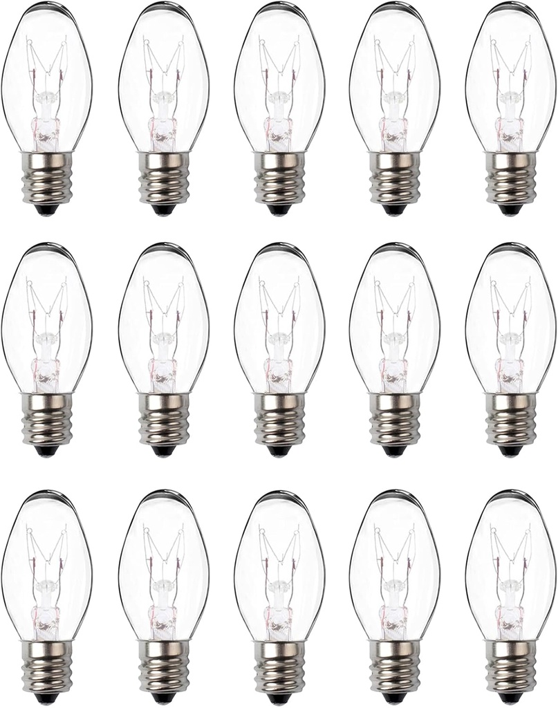 Wax Warmer Bulbs - 15W C7 Replacement Bulbs for Scentsy Wax Melt Warmer, Himalayan Salt Lamps, Plug-in Diffusers - Warm White, Dimmable, 15 Packs