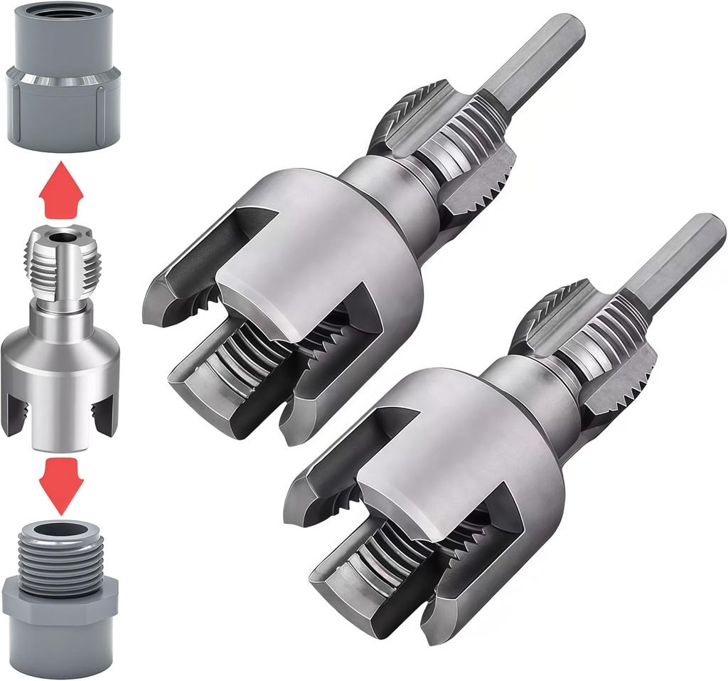 2-in-1 Integrated Internal & External Pipe Threading Tool, PVC Pipe Threader Kit, High-Strength PVC Threader for Plumbing & DIY Repair, 1/2” Size