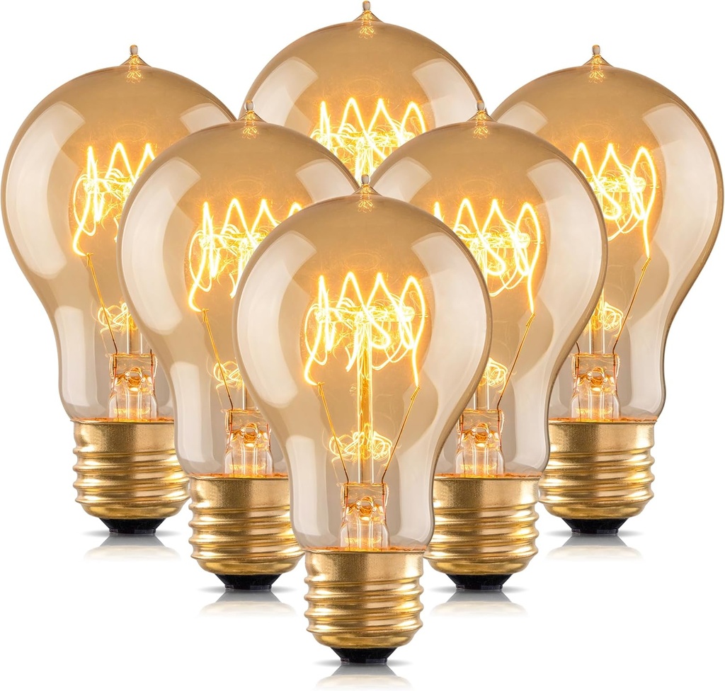 Warm Incandescent Light Bulbs 60 Watt,A19/A60 Vintage Style Edison Bulbs E26,Soft Yellow Light Bulbs,Amber Bulbs,Retro Light Bulb Old Fashioned,Halogen Dimmable Edison Bulb Squirrel Cage