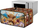 Aztec Sunflower Highland Cattle Printed Toaster Oven Dustproof Cover, Heat Resistant Kitchen Appliance Protector With 2 Accessory Pockets, Machine Washable