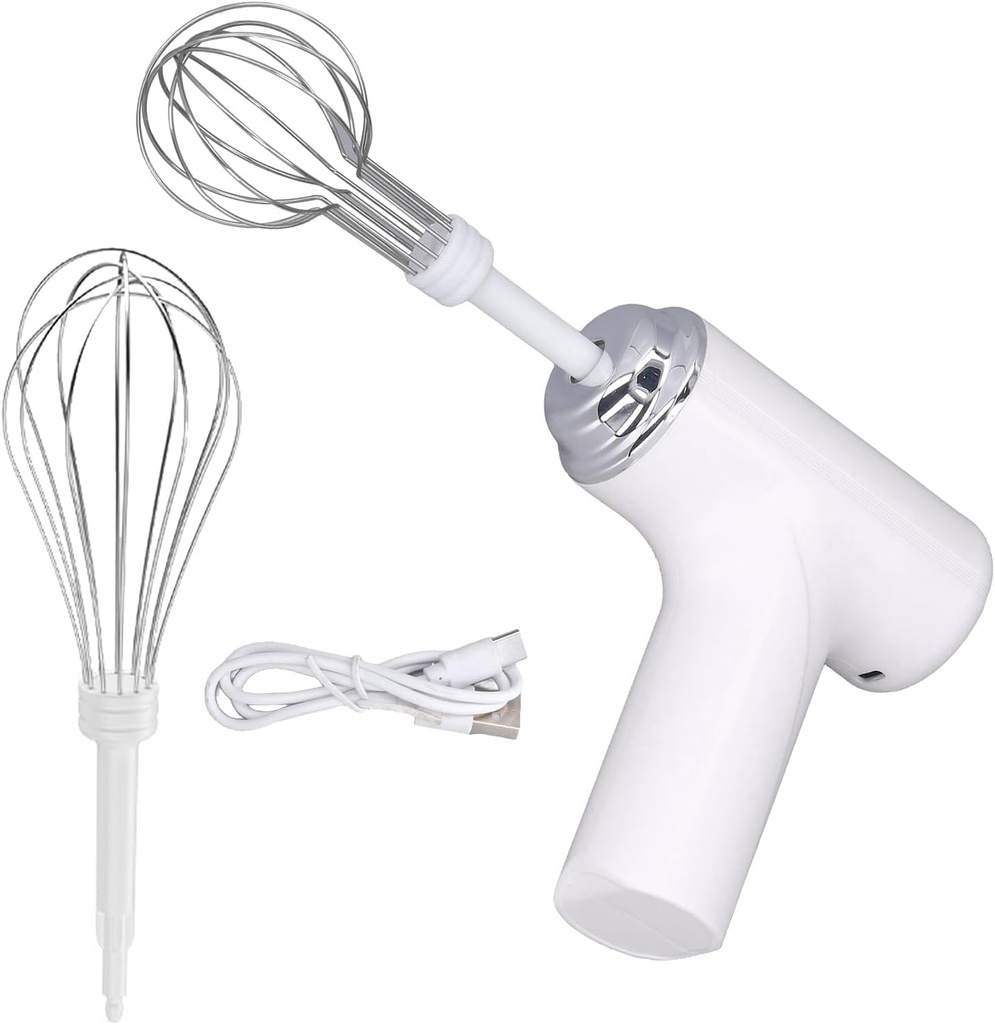 cordless electric mixer, portable hand held electric mixer with 3 speed automatic control suitable for mixing pretzels cakes eggs dough food mixer (White)