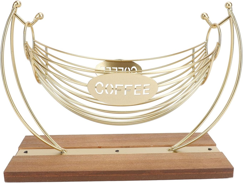 Coffee Pod Holder Iron Capsule Cup Storage Basket Bar Countertop Organizer Hammock with Wood Base for Kitchen Office