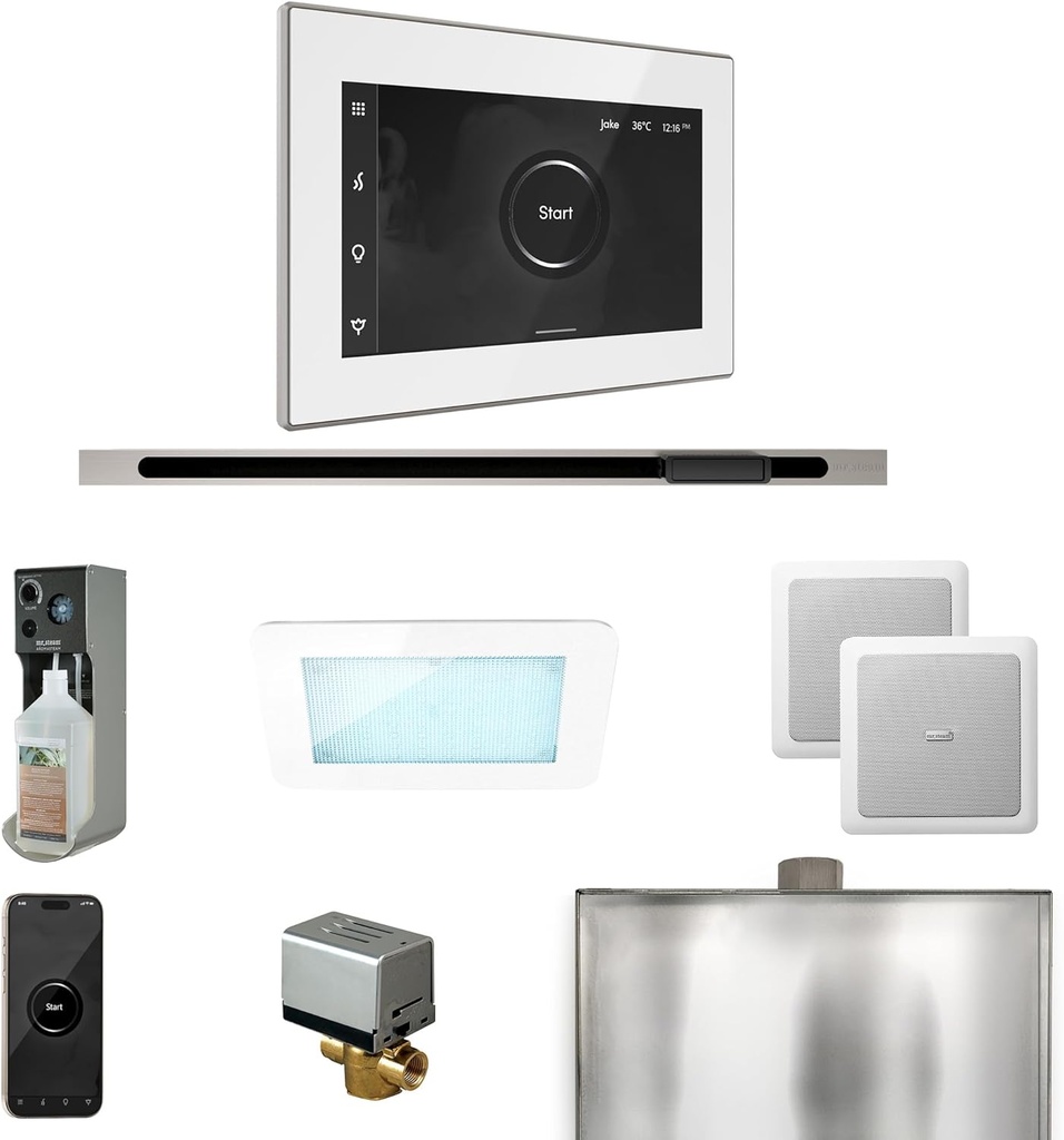Mr Steam XDream Steam Shower Ctrl Pkg w/iSteamX Control and Linear Steamhead in White Brushed Nickel