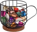 Large Capacity Coffee Pod Holder with Wooden Base, Organizer with Handle for Kitchen Countertop, Coffee, and Cafes