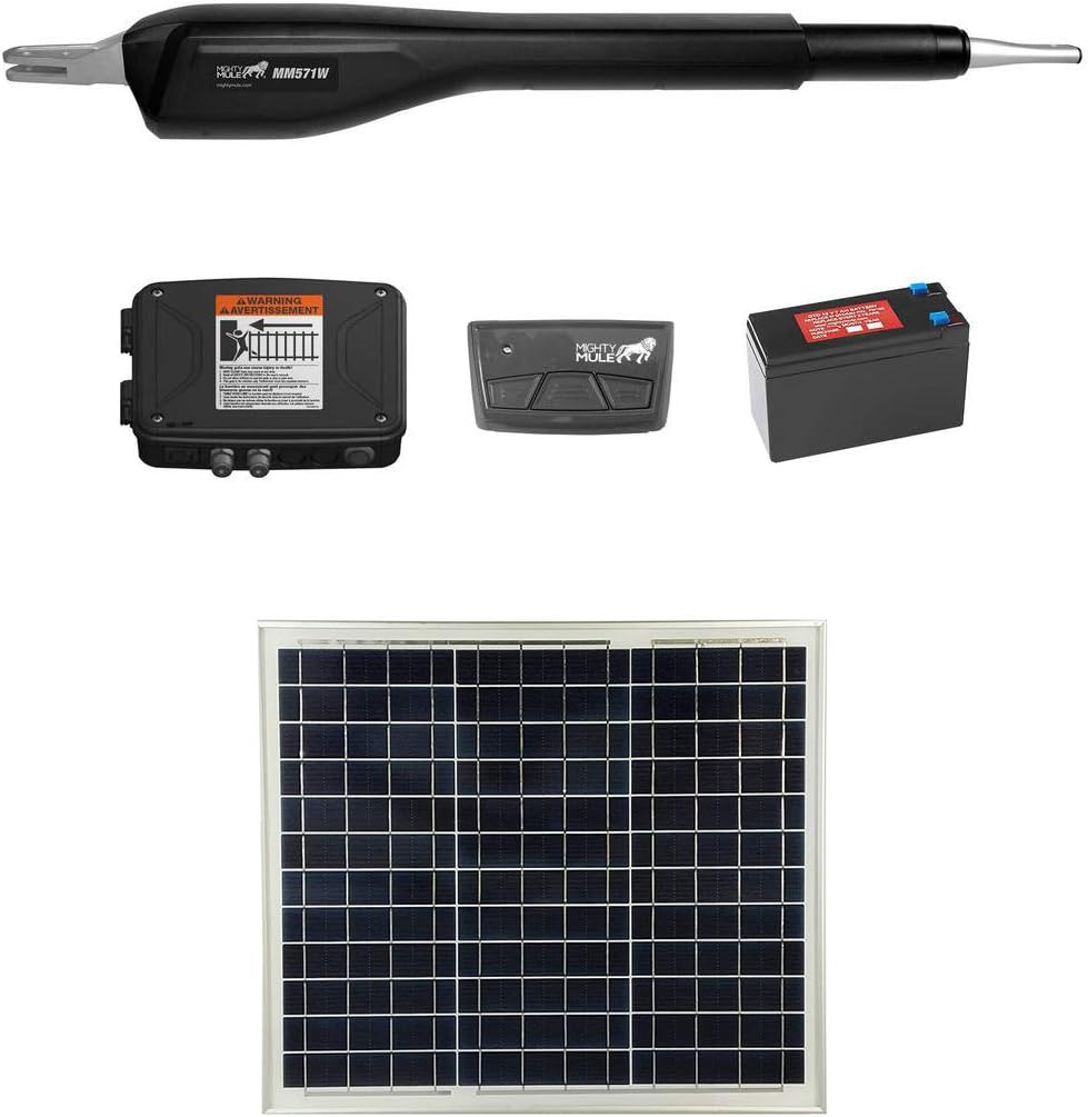 Mighty Mule MM571W Solar Package - Heavy Duty Single Smart Gate Opener (30 Watt Solar Panel)